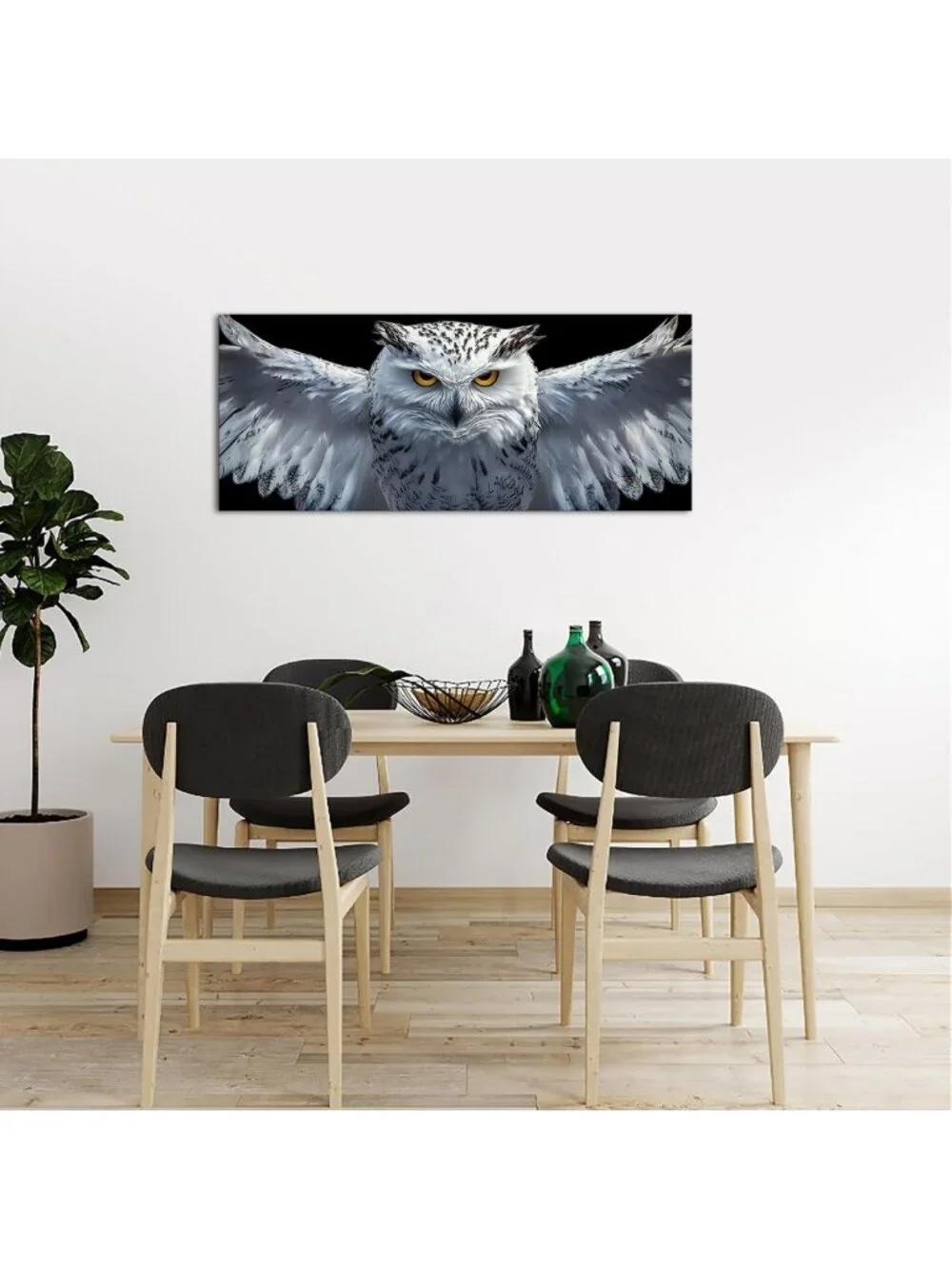Large Snow Owl Wall Art Canvas Set - Black & White Animal Portraits for Home